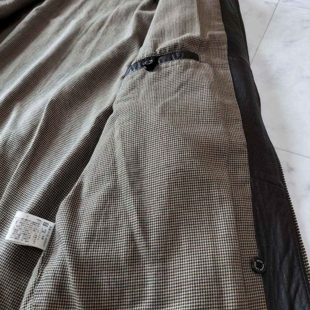 希少 90s ポロラルフローレン ラムレザースウィングトップ ブラウン L 本革