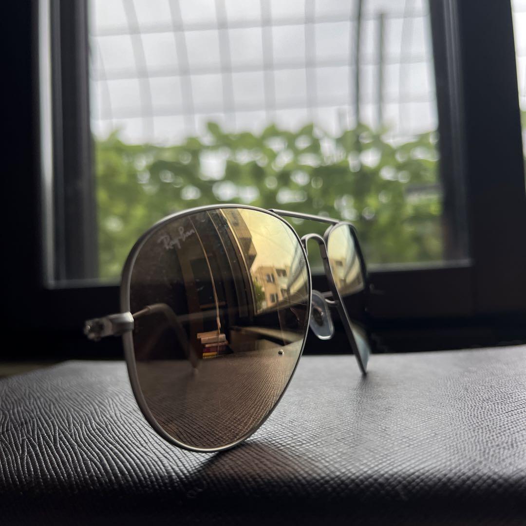 驚きの価格 Ray-Ban レザー シルバーフレーム ブラウンレンズ サングラス 小物