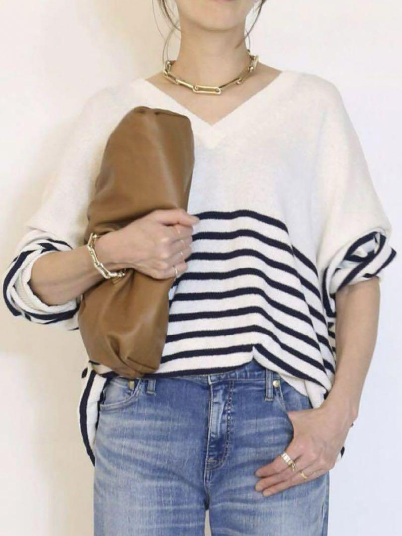 【利益還元祭】開催中！今年最後の大セール 新品 Vネック BORDER Classe Deuxieme de MUSE ニット/セーター
