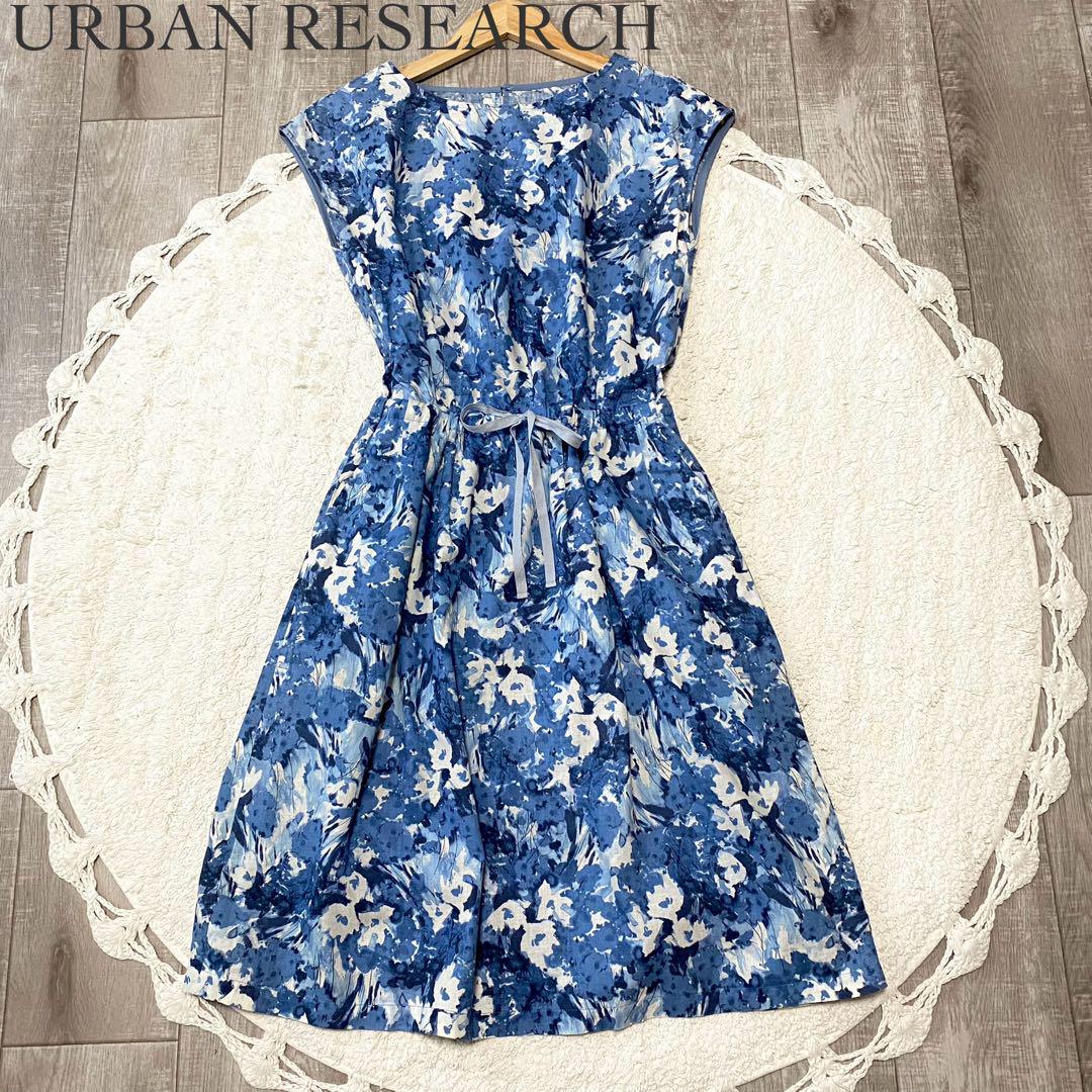 セオリーリュクス リネン 麻100% 花柄刺繍総柄 ワンピース フレンチスリーブ URBAN RESEARCH コットンリネン花柄ワンピース フレンチスリーブ