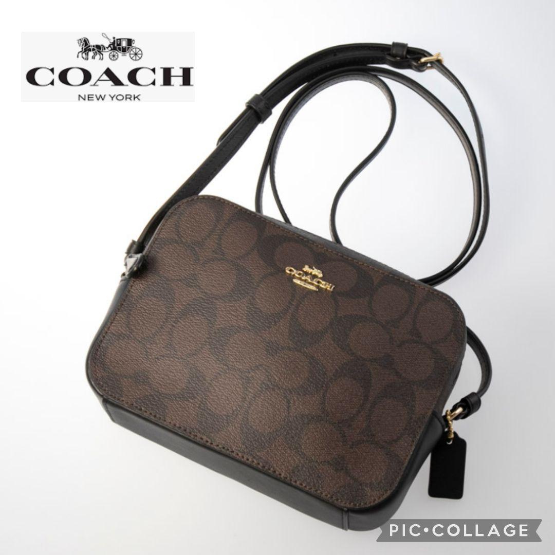 ■新品未使用【COACH】シグネチャーミニカメラバッグ、ブラウン×ブラック