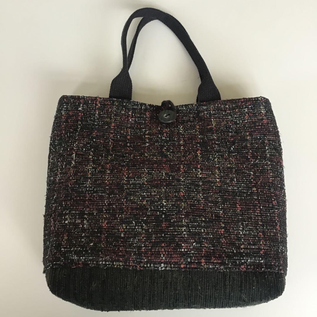 2/23e 裂織 手作り織物トートバッグ内 と外にポケット付き