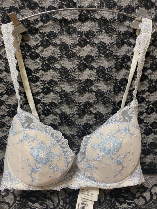 【数量限定】 MILISIA ホワイト水色ブラ&ショーツ 大人下着 90c 下着・アンダーウェア