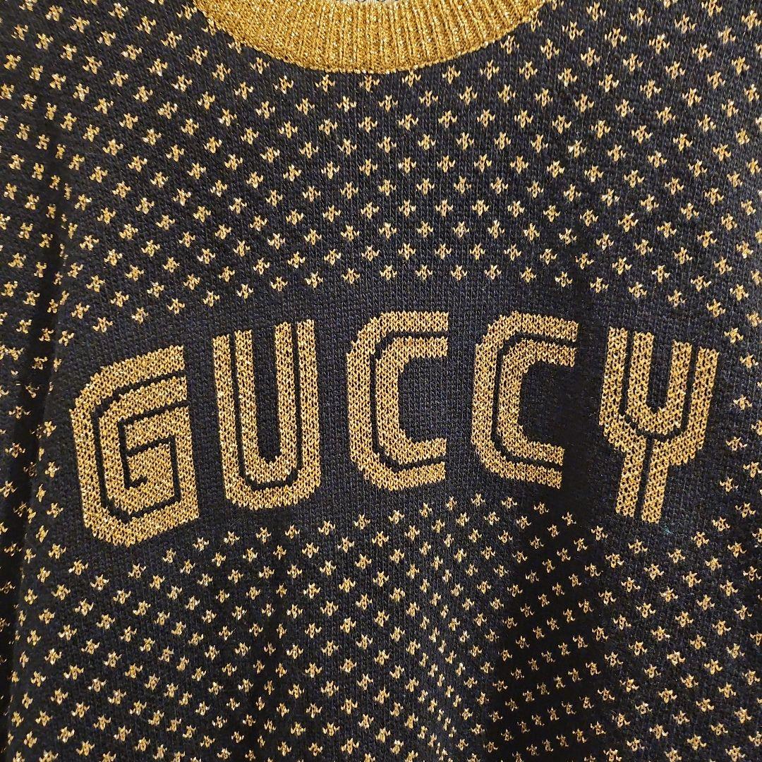 GUCCIグッチ　長袖ラメニット　GUCCYロゴ　ブラック×ゴールド　Mサイズ GUCCIグッチ 長袖ラメニット GUCCYロゴ ブラック×ゴールド Mサイズ