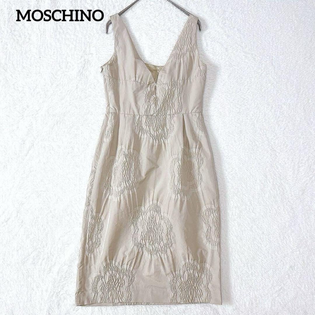 モスキーノ　イタリア製　 Aライン　花柄　ひざ丈ワンピース【M】バックリボン