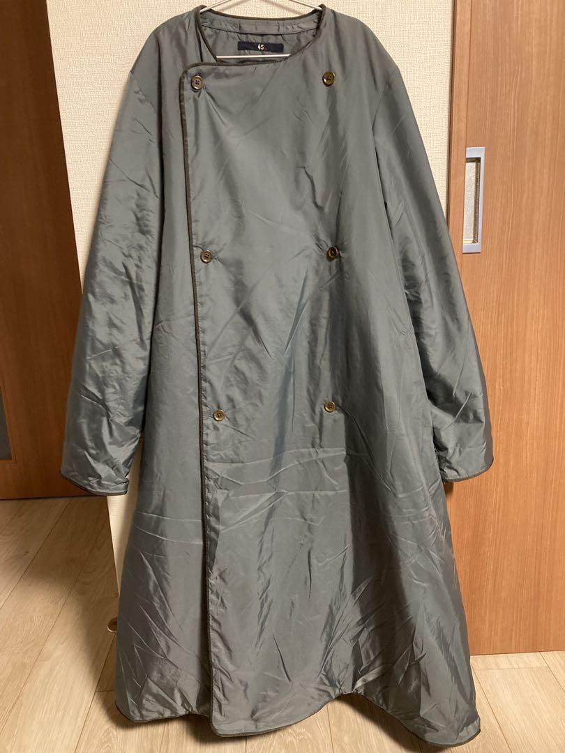 45R 中綿　ノーカラーコート　カーキ　ナイロン　サイズ3
