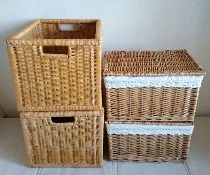【新品・未使用品】ラタンのカゴ　4個セット ラタンかご 籐かご 4個セット 蓋付きバスケット 収納 - 小物入れ