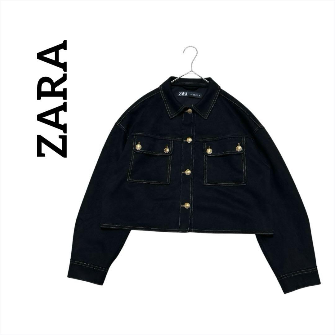 新発売 新商品 美品】ZARA ザラ M ブラック スエード調ジャケット クロップド丈 ジャケット・アウター