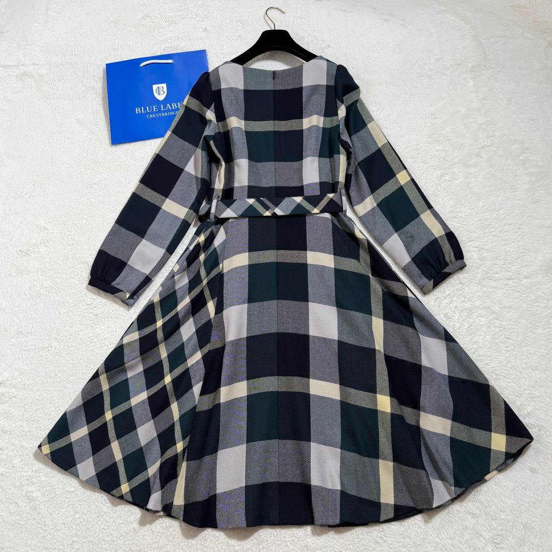 未使用級　ブルーレーベルクレストブリッジ　チェックウールビエラワンピース 38