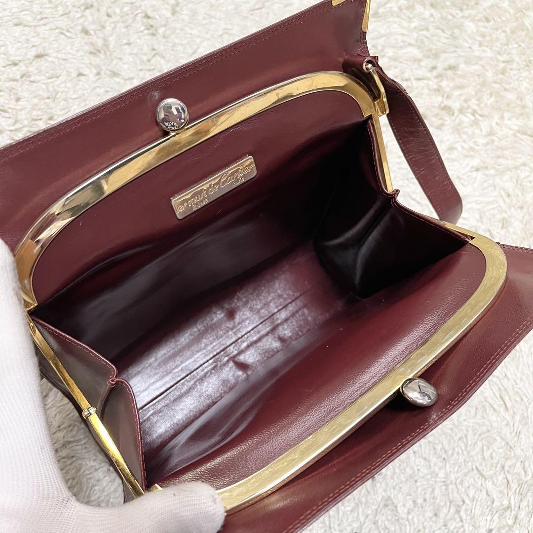 【美品】カルティエ　がま口　ショルダーバッグ　ボルドー　ゴールド金具
