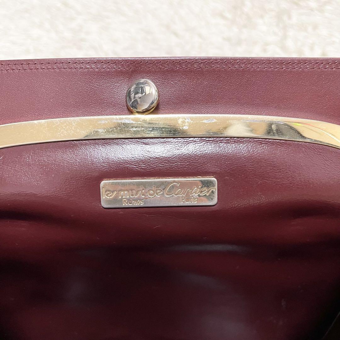 【美品】カルティエ　がま口　ショルダーバッグ　ボルドー　ゴールド金具