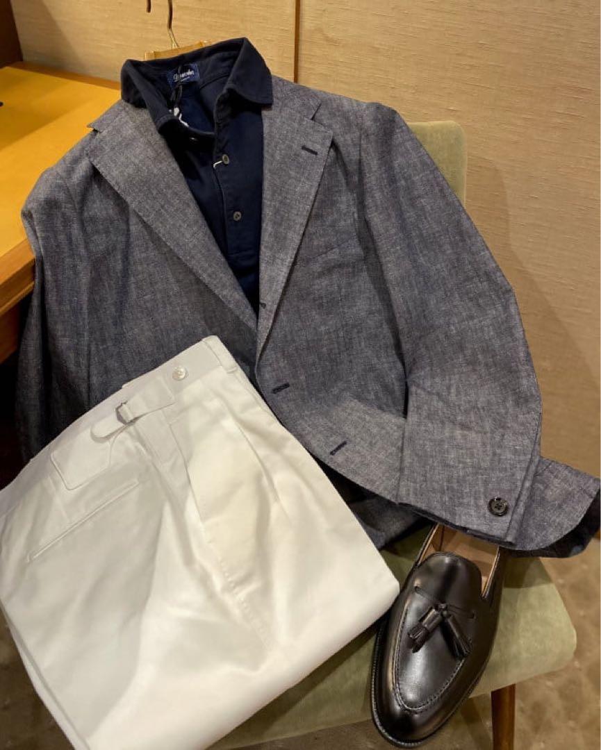 BEAMS F / NEW EASY コットンリネン シャンブレー ジャケット