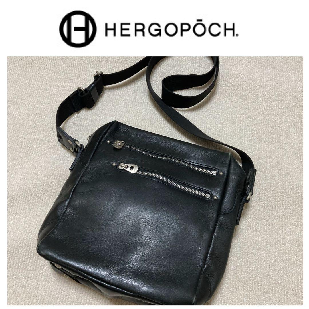 【人気】HERGOPOCH ショルダーバッグ　レザー　男性ブラック　エルゴポック