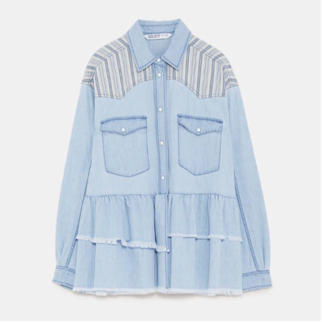 ザラ デニムシャツ ジャケット ダメージ加工 XLサイズ ZARA