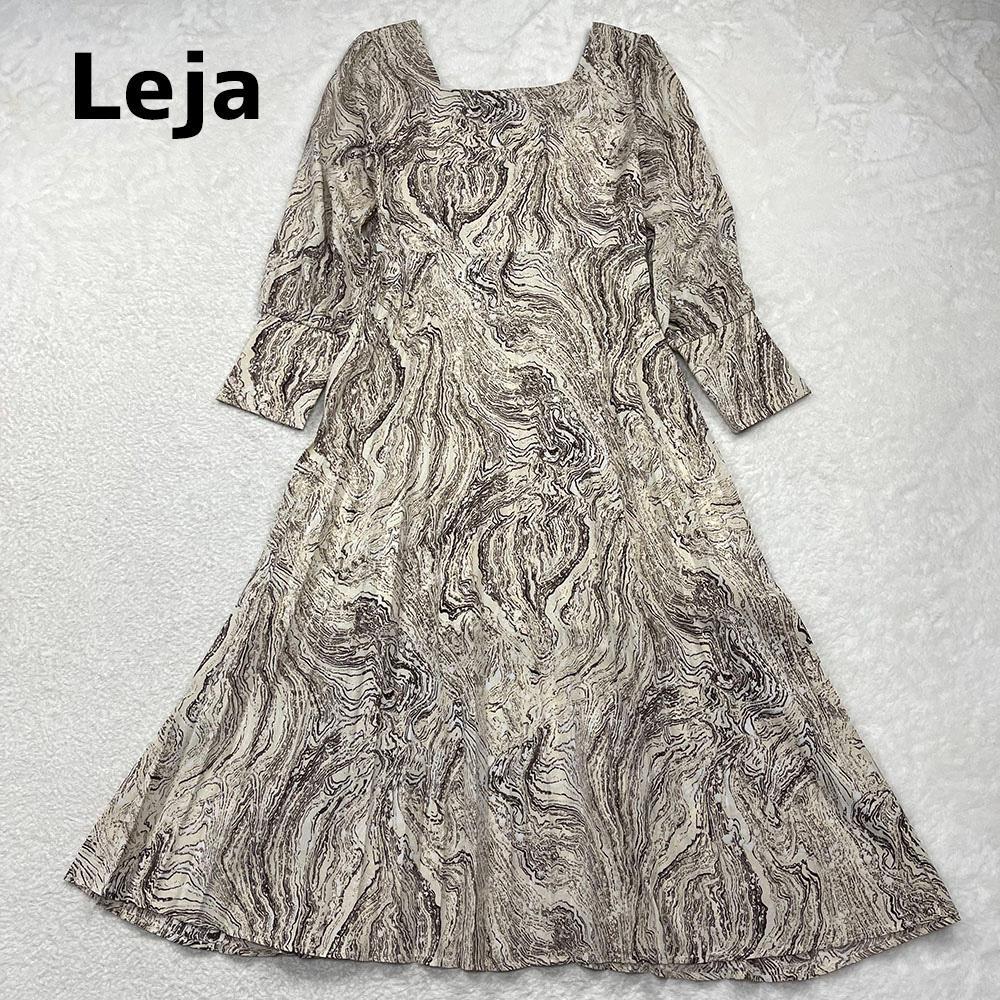 Leja　スクエアネックロングプリーツワンピース　マーブル柄