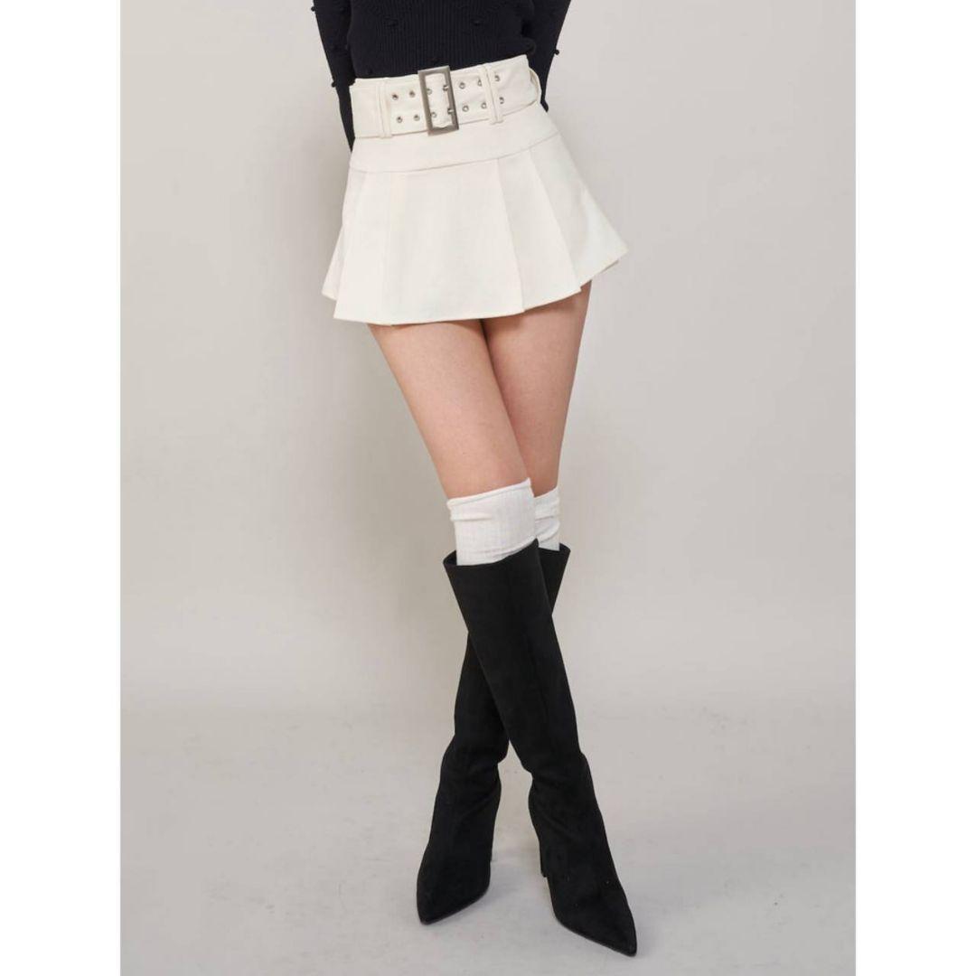 ダーリッチ ハトメベルトプリーツミニスカート ホワイト 新品
