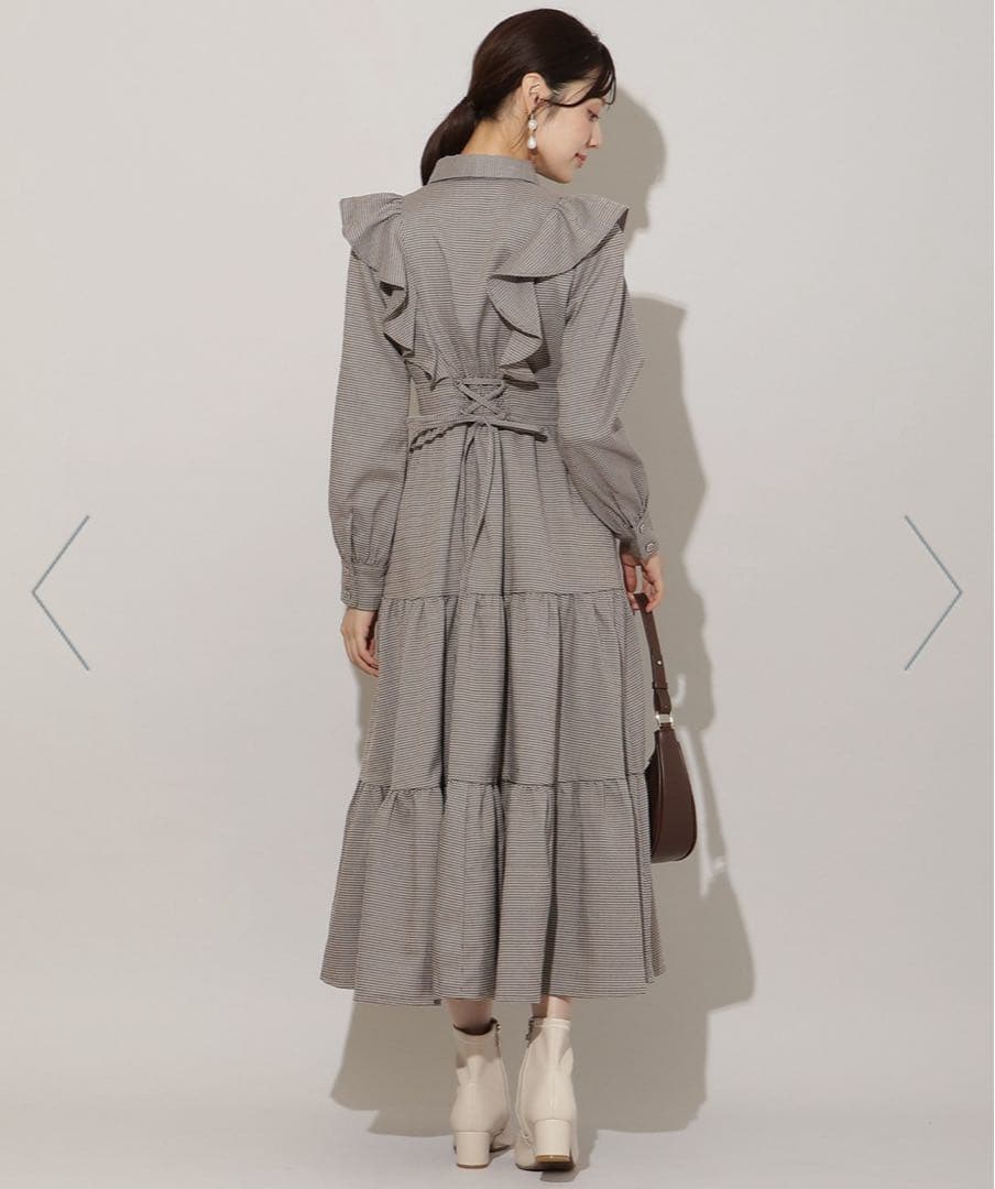 ウィルセレクション リボンタイティアードシャツワンピース(ブラウンチェック) ウィルセレクション リボンタイティアードシャツワンピース(ブラウンチェック)