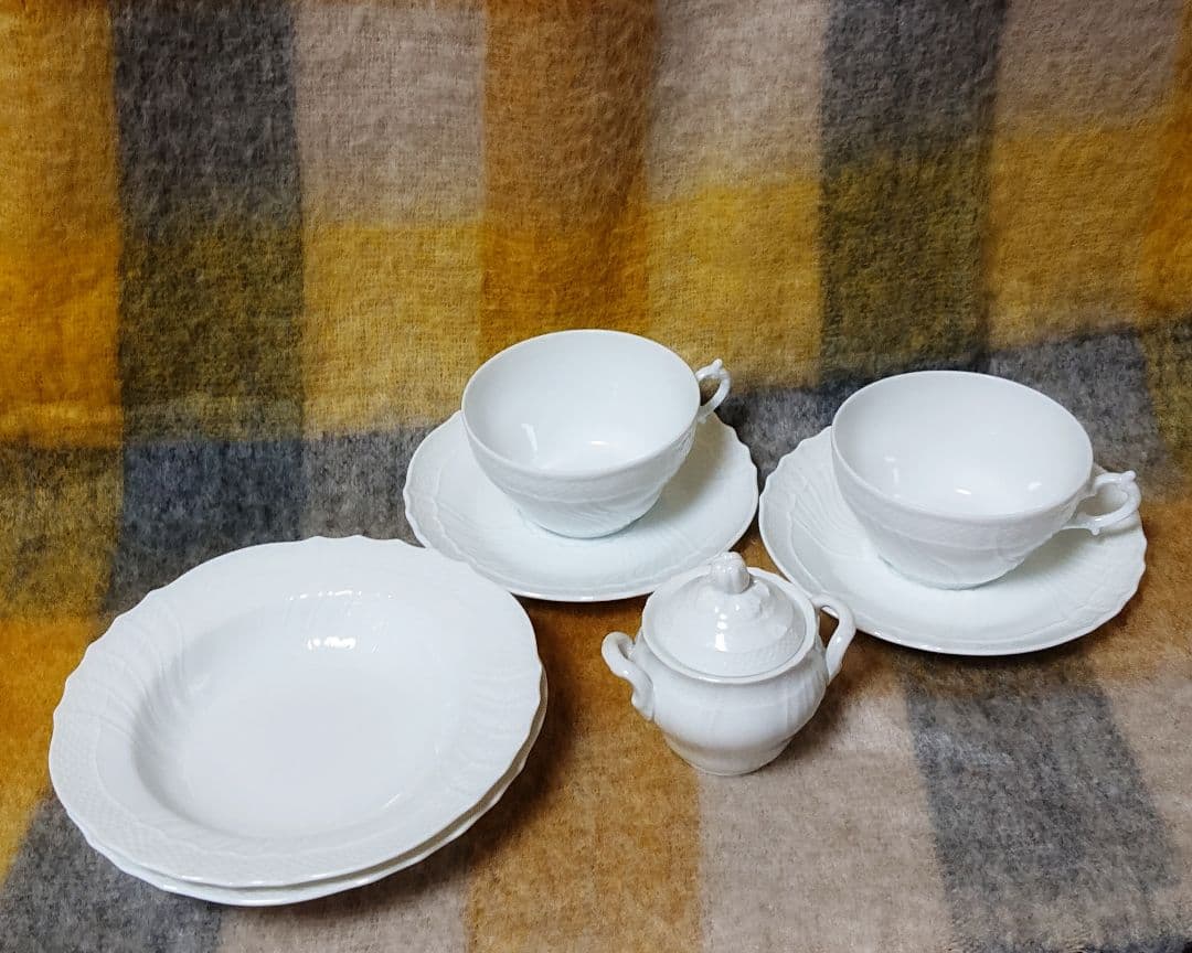 リチャードジノリ ベッキオホワイト モーニングC S2客深皿 2枚シュガーポットRichard Ginori