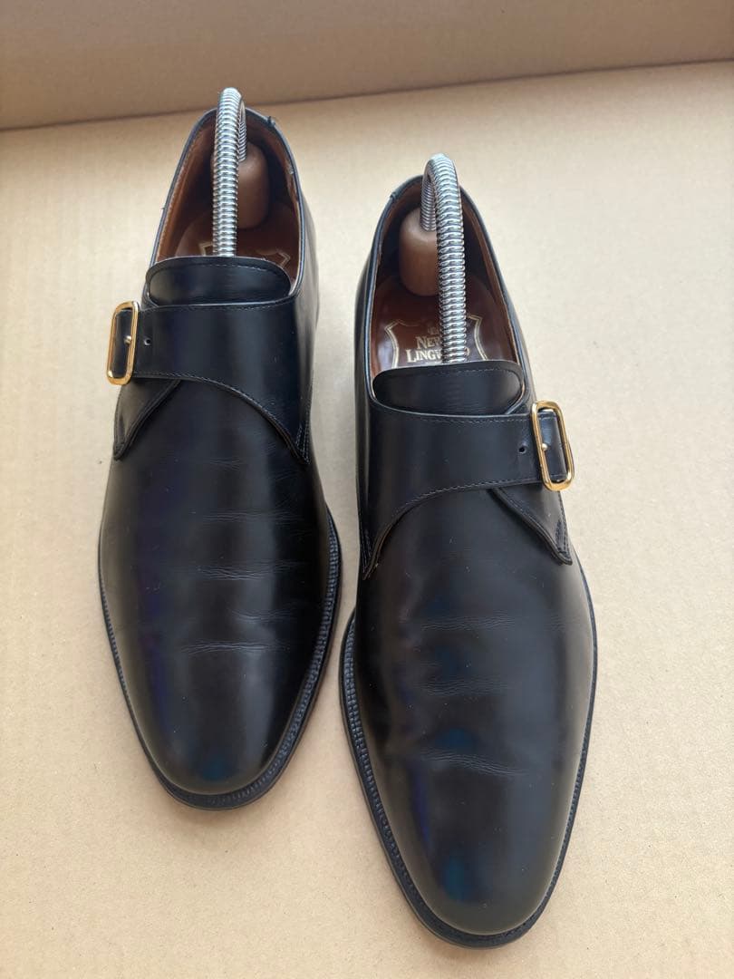 NEW &LINGWOOD 黒レザーソール　シングルモンクストラップ