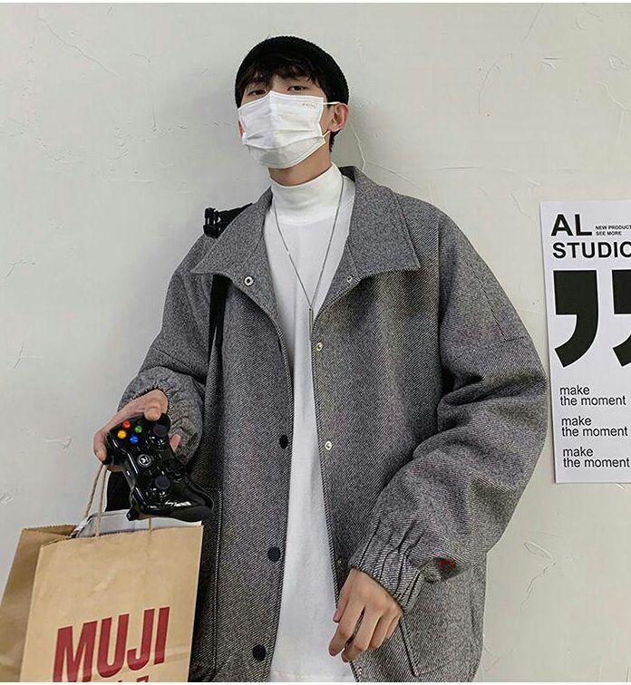 ティーンウールのジャケット男性の韓国のファッション野生の短いコート男@Q