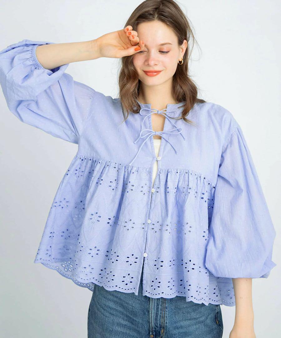 Sonny Label コットンシフリーペプラムガウンブラウス　ブルー　yori
