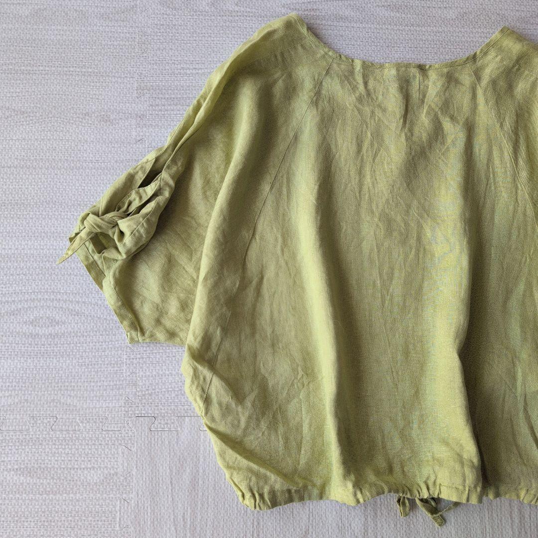 アーバンリサーチロッソ　リネンスリーブプルオーバー　ライ厶グリーン　麻F