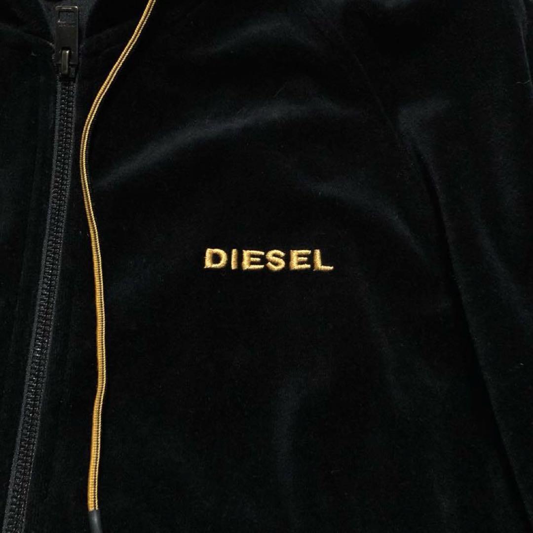 DIESEL ベロア セットアップ ジャージ 刺繍ロゴ 黒 XL相当