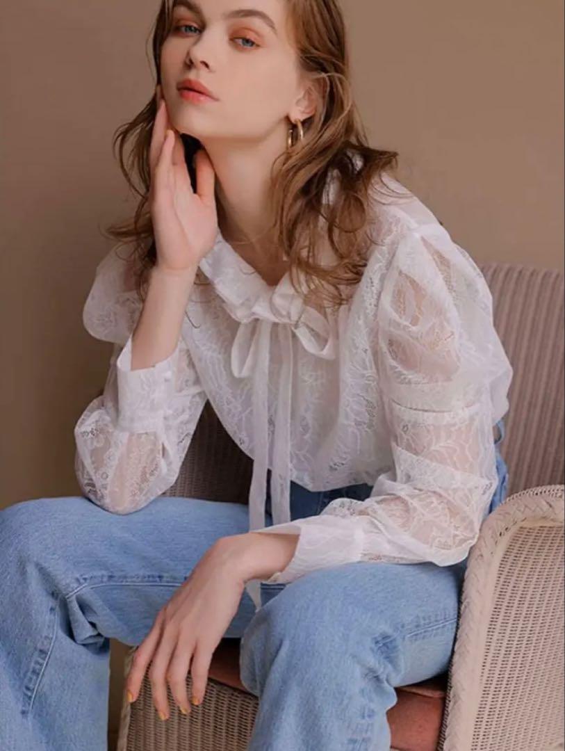 eimy istoire レースボウタイフリルブラウス WHITE