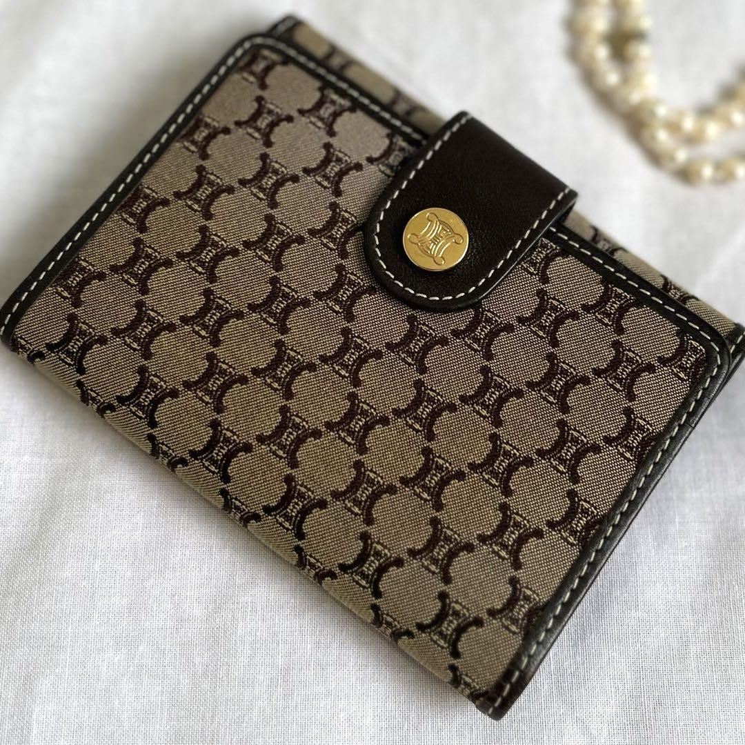 レア✴︎美品✴︎CELINE マカダム柄 キャンバス×レザー 二つ折り 財布