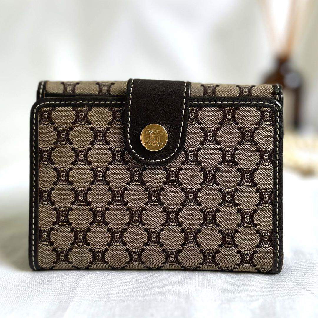 レア✴︎美品✴︎CELINE マカダム柄 キャンバス×レザー 二つ折り 財布