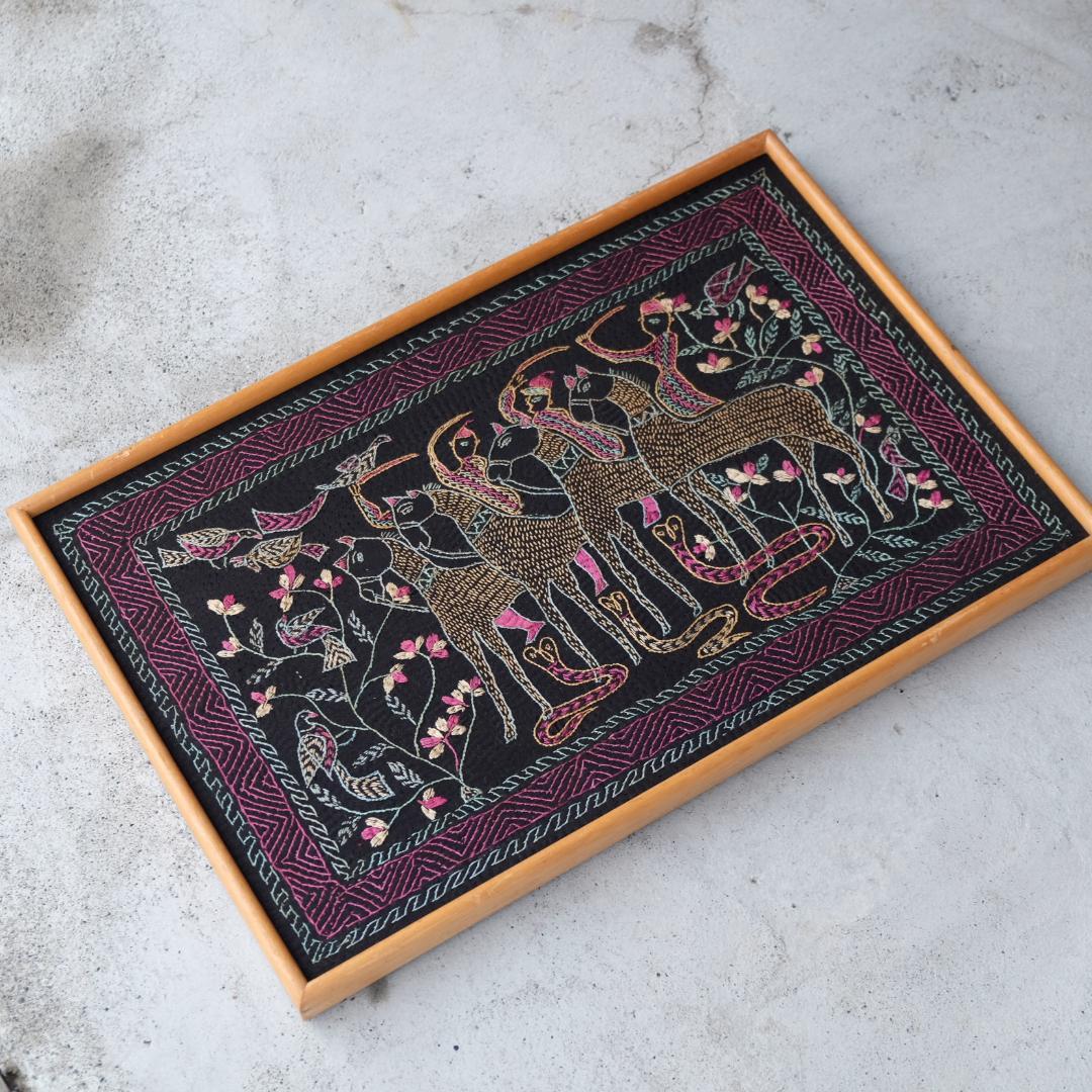 INDIA／インド／刺繍／フレーム／アート／刺繍絵 美術品・アンティーク・コレクション