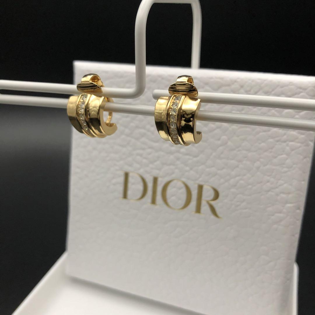 美品】Dior ゴールド クリスタルフープピアス ラインストーン