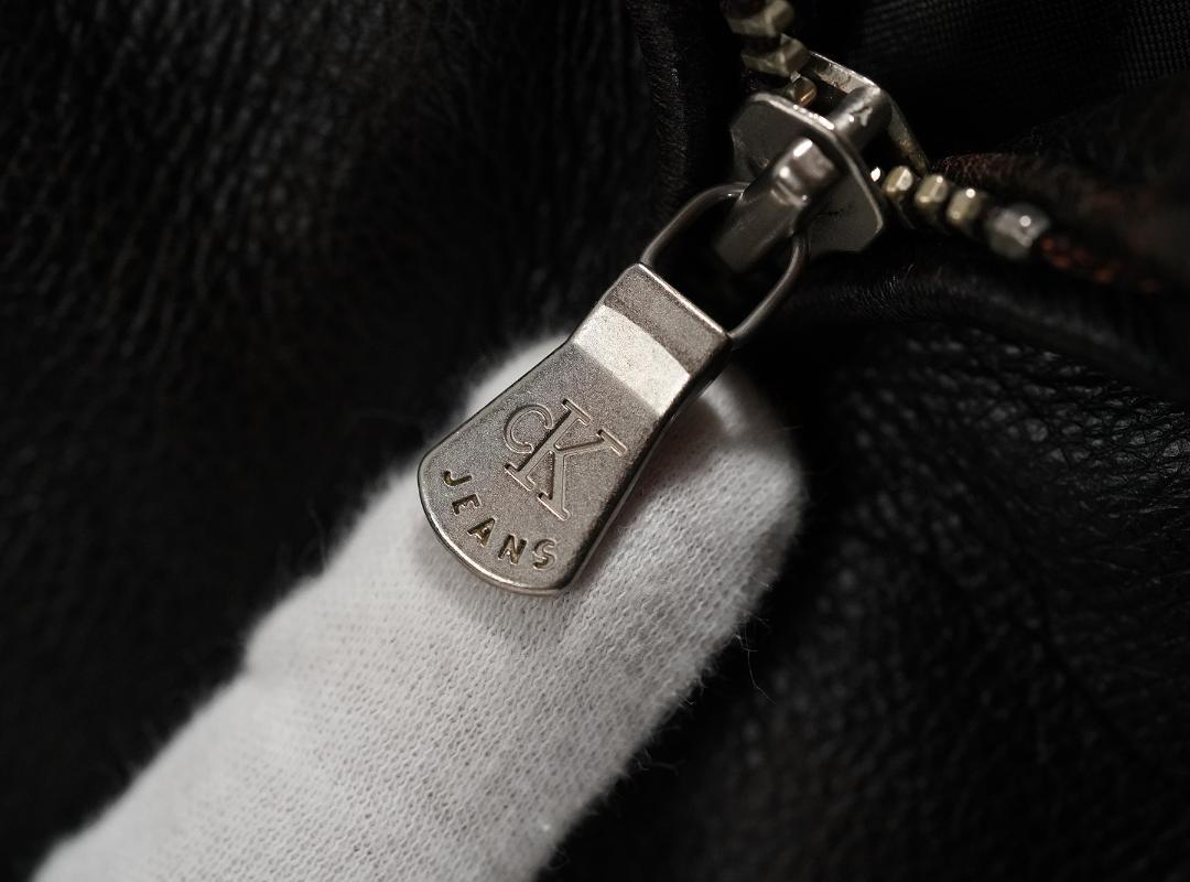 90s CALVIN KLEIN JEANS カウレザー ベスト ショート S