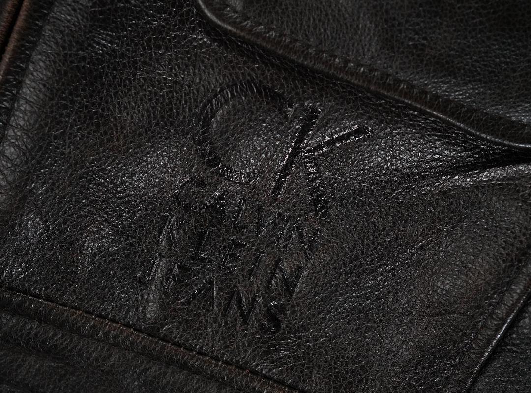90s CALVIN KLEIN JEANS カウレザー ベスト ショート S