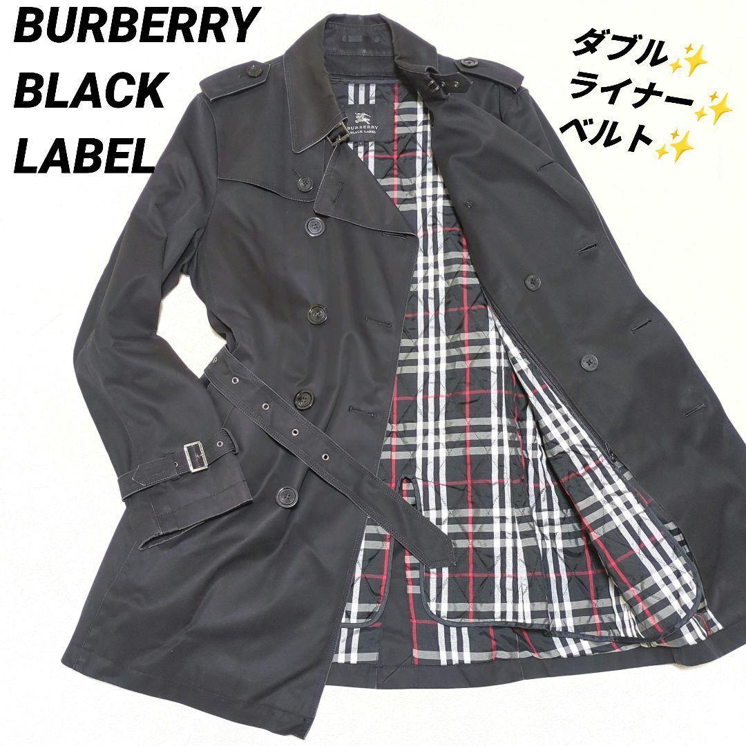 美品✨バーバリーブラックレーベル トレンチコート 黒 Lサイズ ライナー ベルト