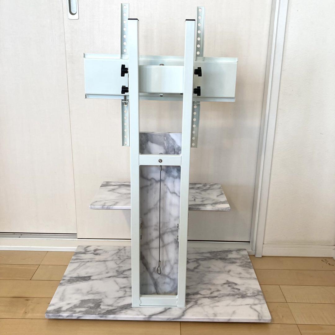 【美品】タンスのゲン TVスタンド 大理石調 ホワイト ロータイプ 〜50インチ