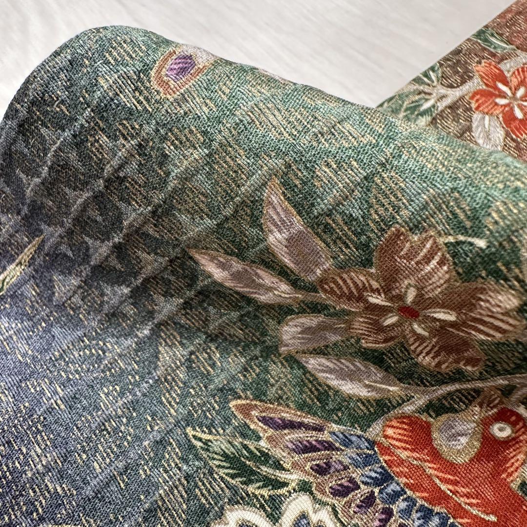 小紋 ふくれ織りに美しい染め 裄66 着物 正絹 袷 広衿 RK-3956