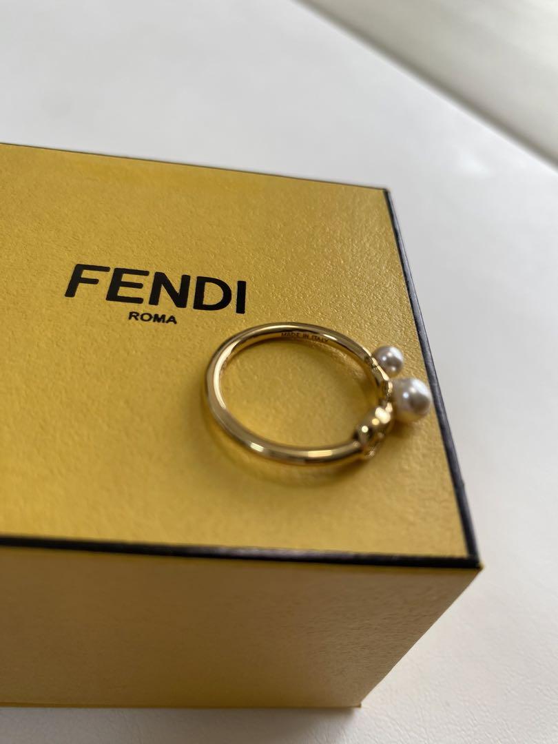 【美品】FENDI パールリング ゴールド　箱付き
