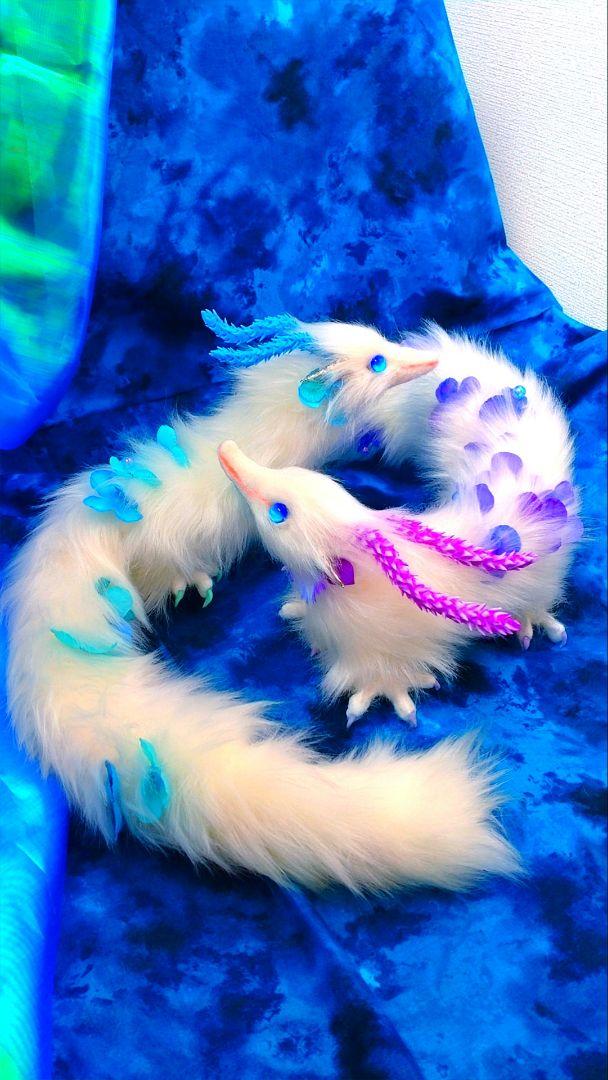 妖精龍　幻獣アートドール龍琉球蓄光ガラス ハンドメイドぬいぐるみターコイズブルー