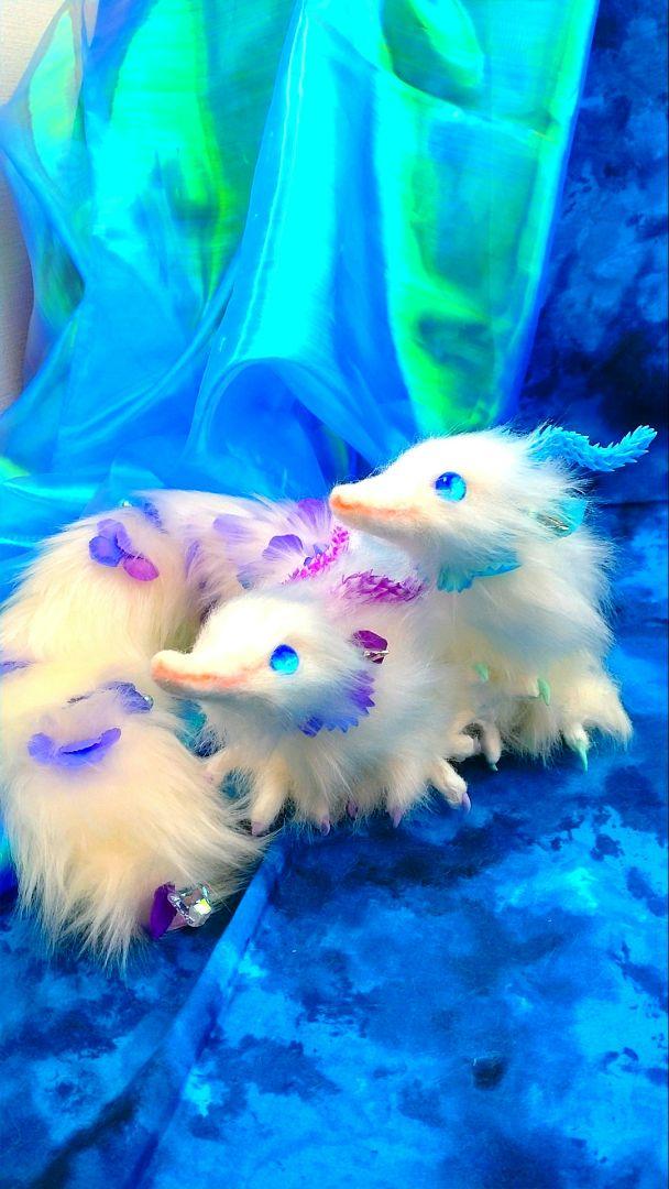 妖精龍　幻獣アートドール龍琉球蓄光ガラス ハンドメイドぬいぐるみターコイズブルー