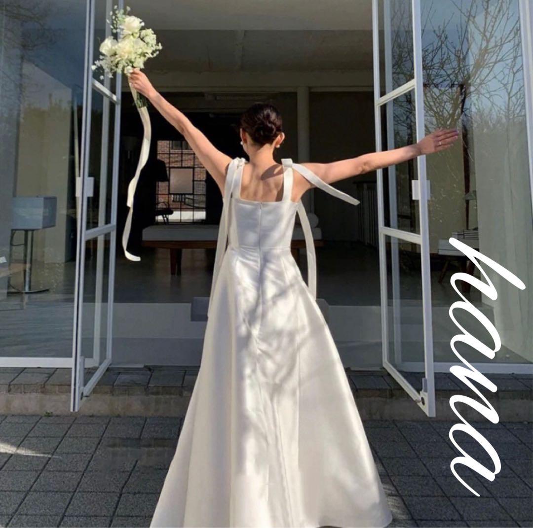 ウェディングドレス　サテンホワイト　前撮り　フォトウェディング　二次会　結婚式