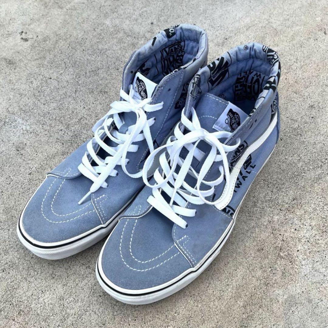 vans ハイカット　水色　青　ロゴ　グラフィック