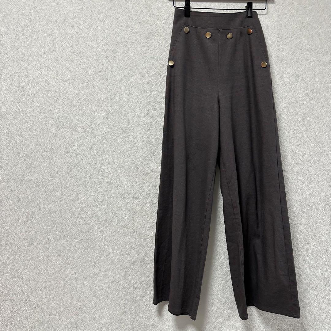 anuans リネンブレンドフレアマリンパンツ