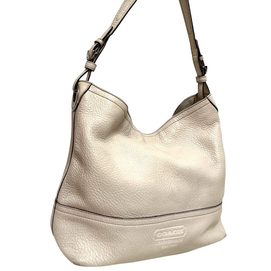 COACH コーチ レザー ハンドバッグ レザー シボ皮 アイボリー