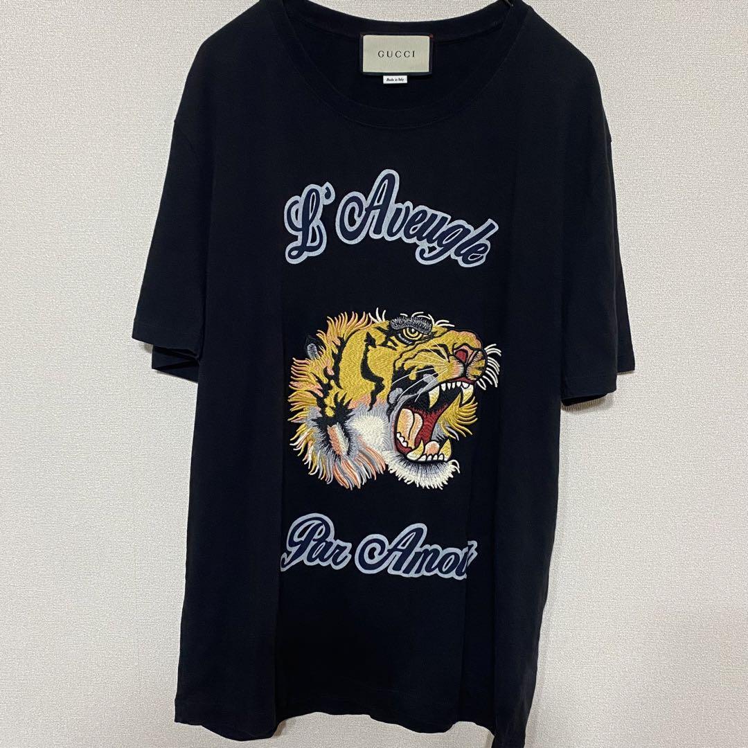 良品】GUCCI・グッチ・Tシャツ・黒・タイガー刺繍・虎柄・M相当 良品】GUCCI・グッチ・Tシャツ・黒・タイガー刺繍・虎柄・M相当