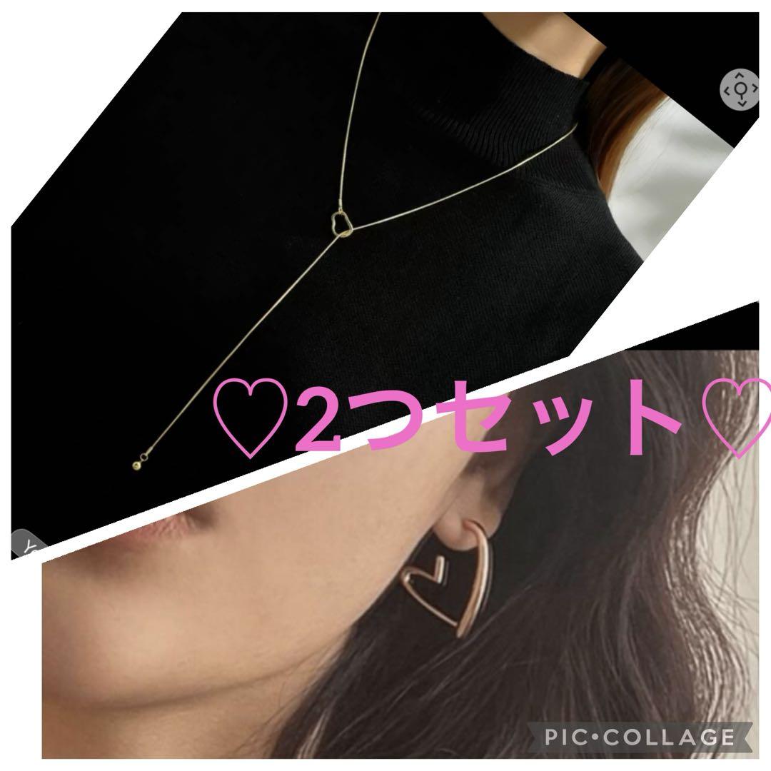 ゴールドY字型ネックレス ハートピアス SHEIN 新品 - メルカリ