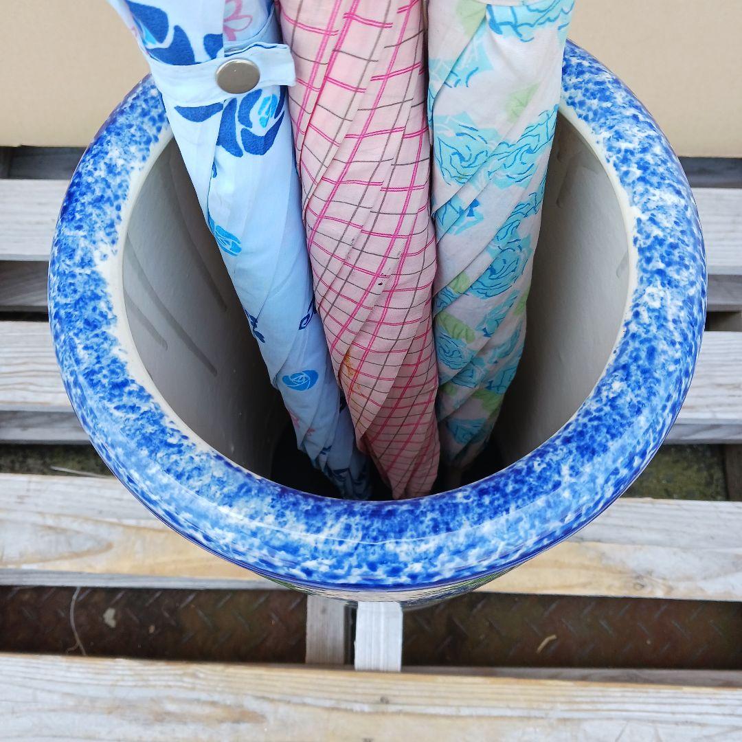 新品 陶器傘立て 難有 手描き絵 花柄模様 手造り 洋風 青花 高級