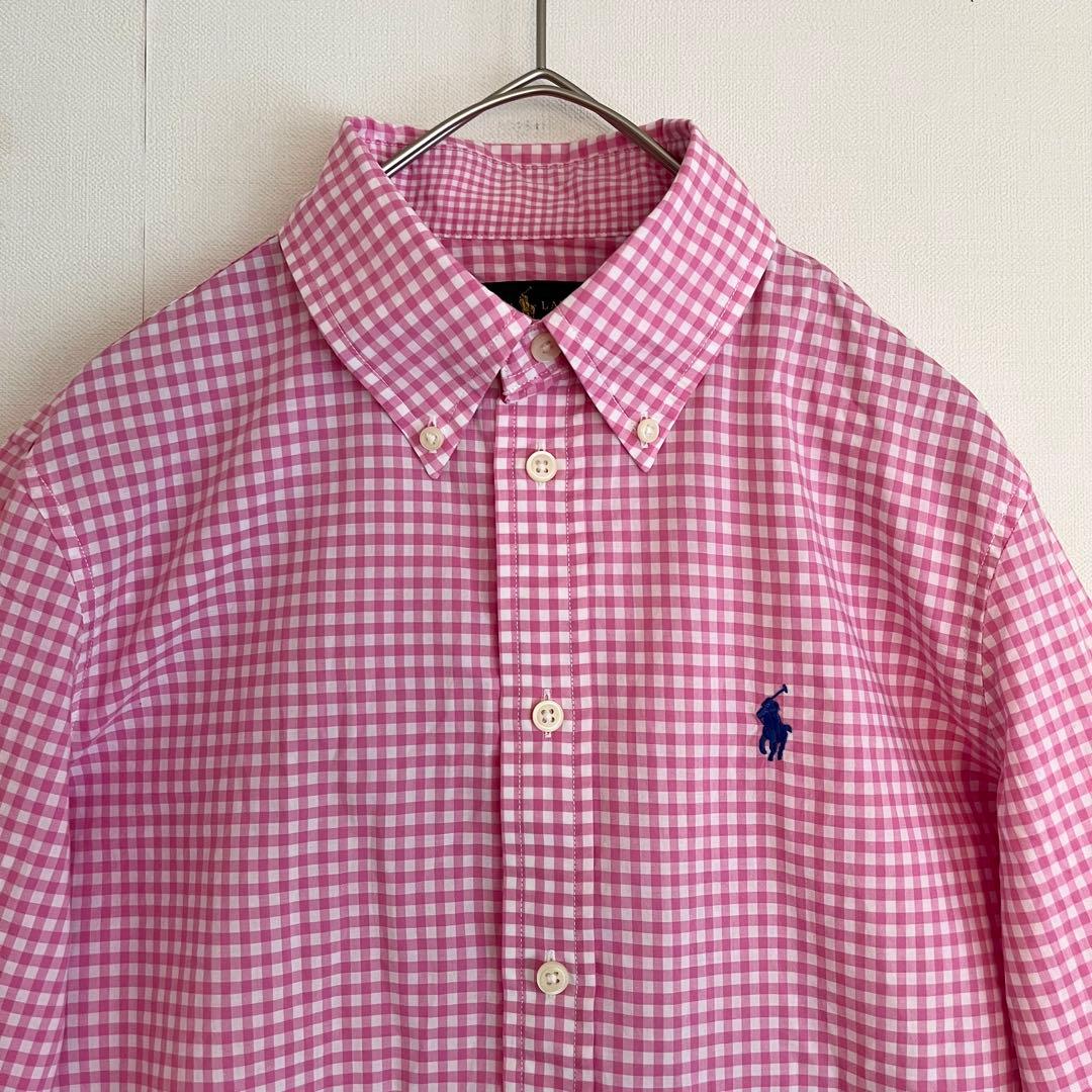 【レア★大小ギンガムチェック★未使用に近い】ラルフローレンピンクBDシャツ★