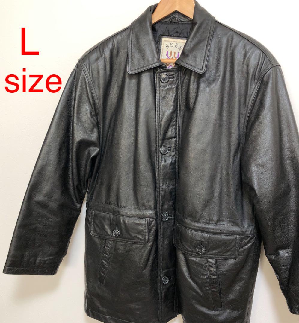 BEER 90s ヴィンテージ レザーコート ブラック L レザージャケット 売り出し新品 革コート PALESTRO Vallemosso レザージャケット
