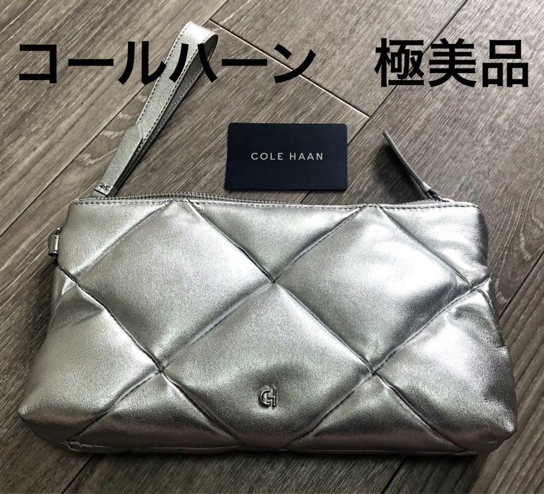 COLE HAAN シルバー 革　クラッチ　バッグ　ラムレザー